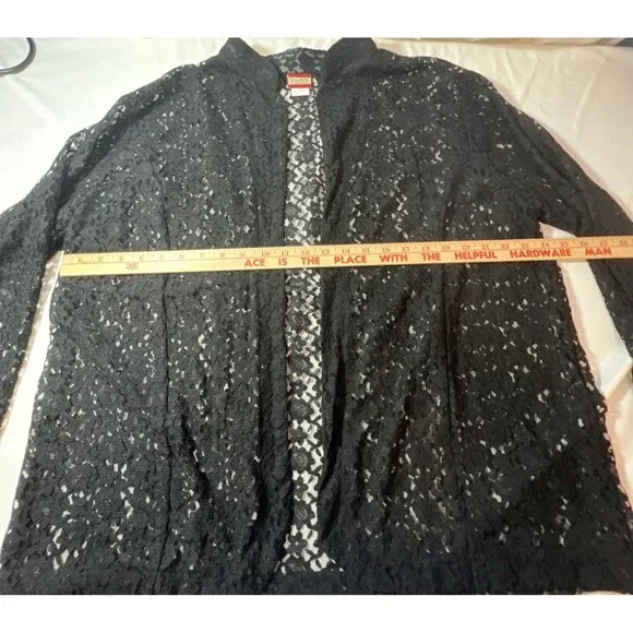Vintage Tudor Court Womens Open Front Lace Jacket Size 2XL Sheer Fairy Black - Picture 4 of 5